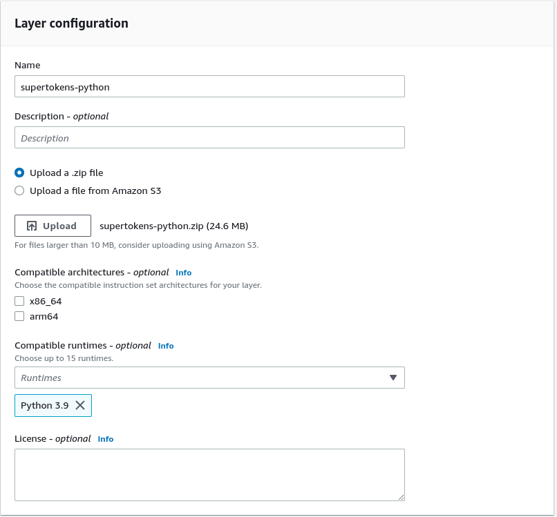 Lambda layer python configuration UI